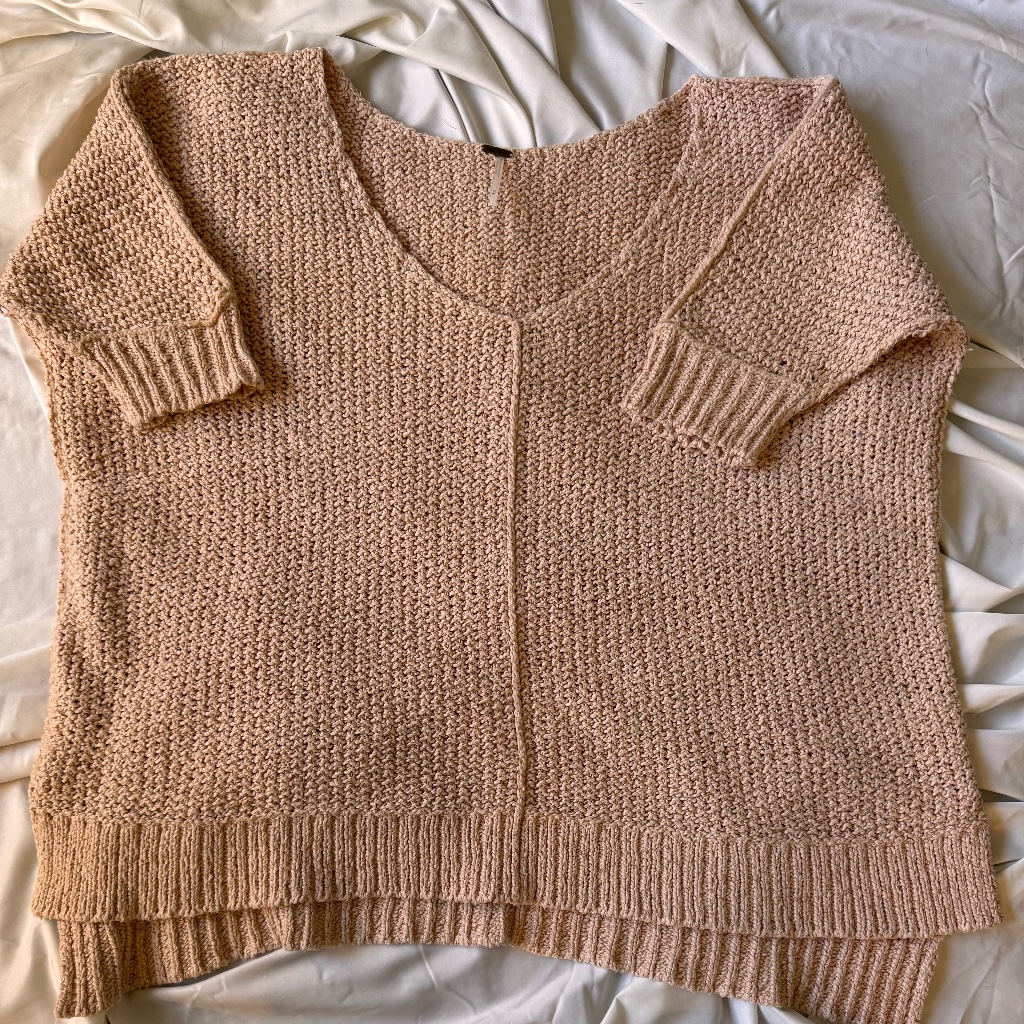 Free People Chunky 3/4 Sleeve Knit V-Neck Sweater